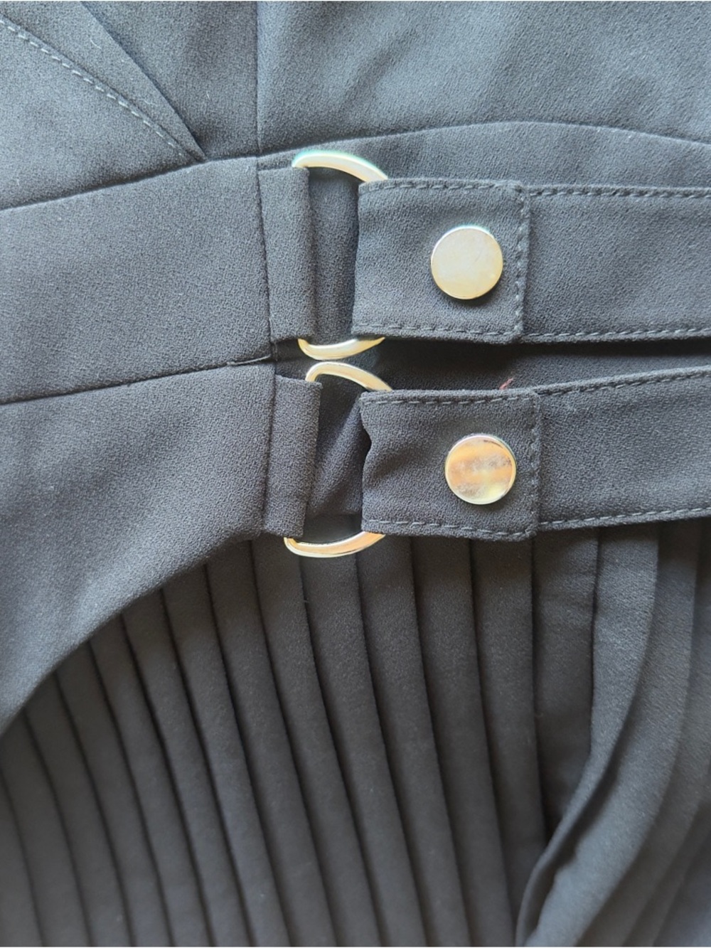 Karen Millen Military Black Pleat Wrap-Front Mini Dress with Side Buckle Size 16 - Picture 7 of 15
